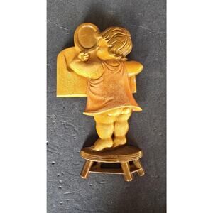 Vintage 1966 Sexton USA Cast Metal Wall Plaque Girl at Mirror Stool 1205 MCM